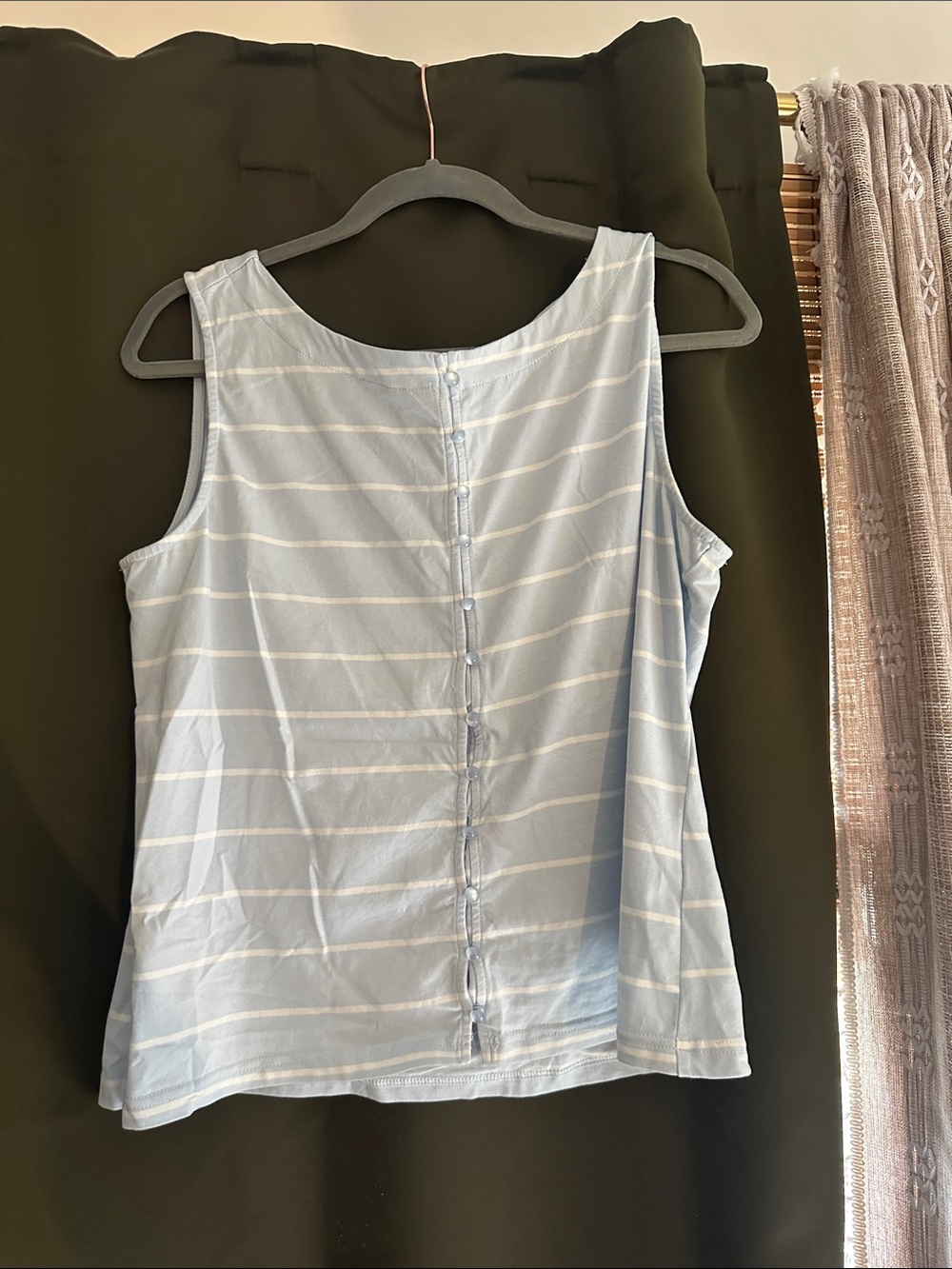 Light Blue Striped Sleeveless Button-Back Top